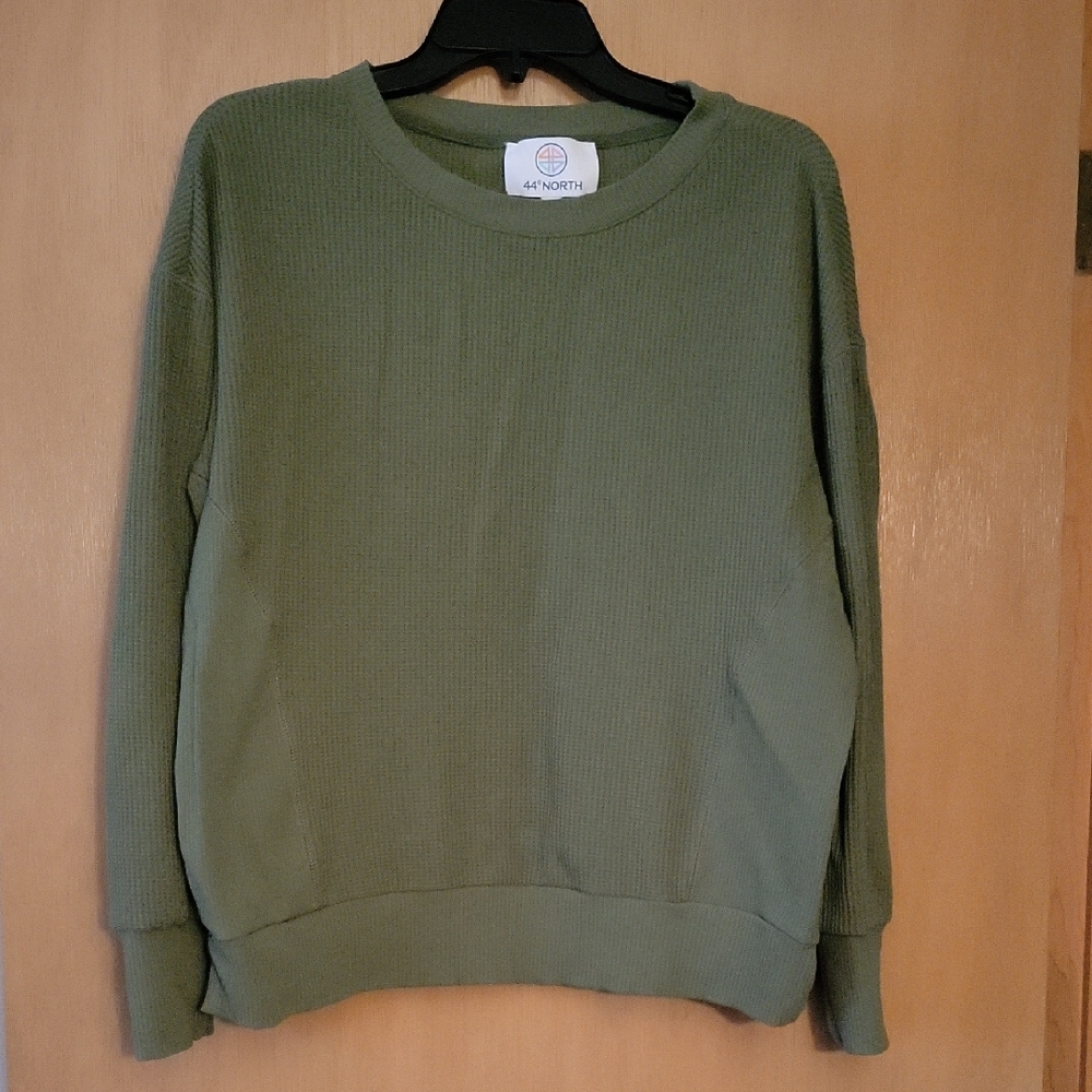 Women's Green Waffle Sweater With Small Slits On Sides